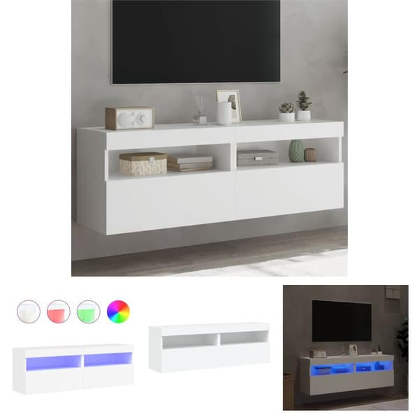 The Living Store væghængte tv-borde 2 stk. med LED-lys 60x30x40 cm hvid -  TV-møbler