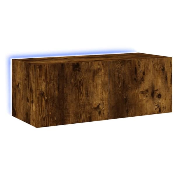 The Living Store væghængt tv-bord med LED-lys 80x35x31 cm røget egetræsfarve -  TV-møbler