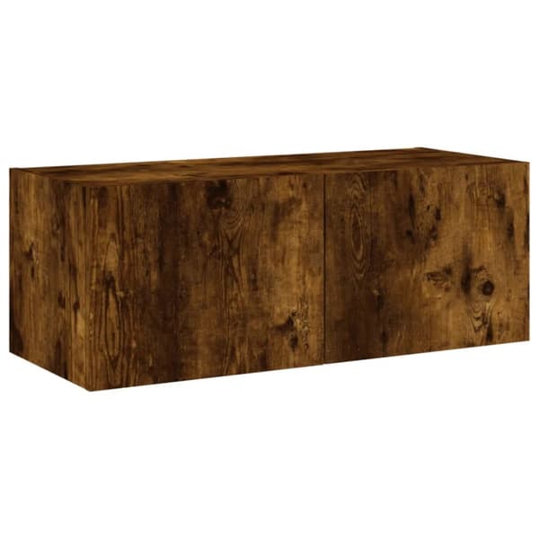 The Living Store væghængt tv-bord med LED-lys 80x35x31 cm røget egetræsfarve -  TV-møbler