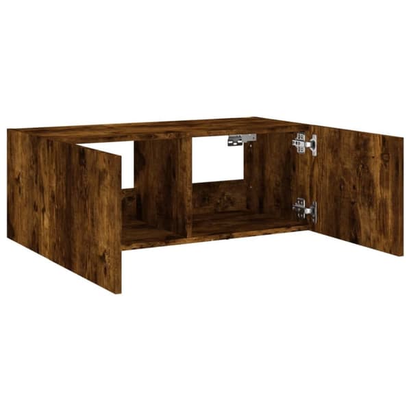 The Living Store væghængt tv-bord med LED-lys 80x35x31 cm røget egetræsfarve -  TV-møbler
