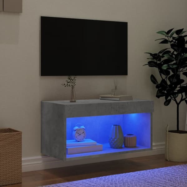 The Living Store tv-bord med LED-lys 60x30x30 cm betongrå -  TV-møbler
