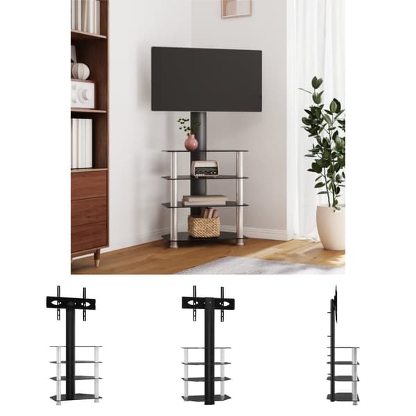 The Living Store Tv-bänk hörn 4 hyllor för 32-70 tum svart och silver - TV-bänkar
