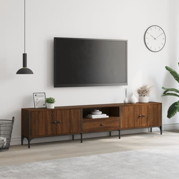 The Living Store Tv-bänk med låda brun ek 200x25x44 cm konstruerat trä - TV-bänkar