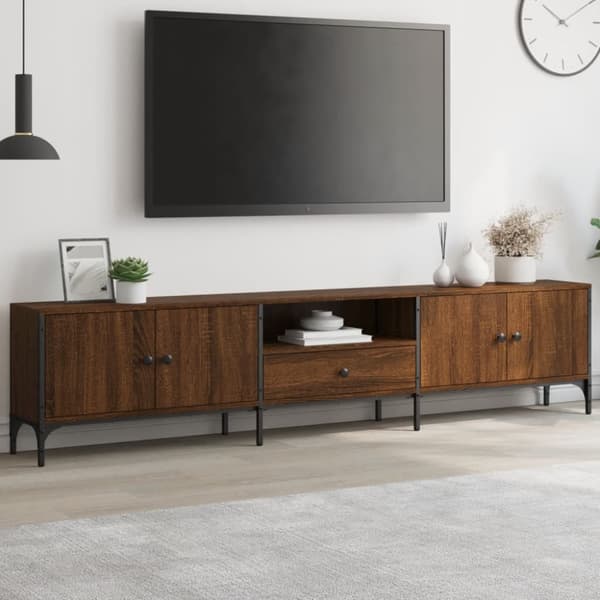 The Living Store Tv-bänk med låda brun ek 200x25x44 cm konstruerat trä -  TV-bänkar