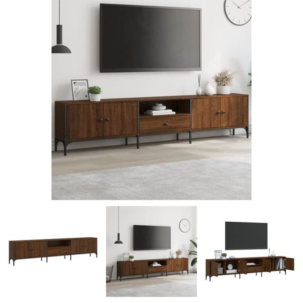 The Living Store Tv-bänk med låda brun ek 200x25x44 cm konstruerat trä - TV-bänkar