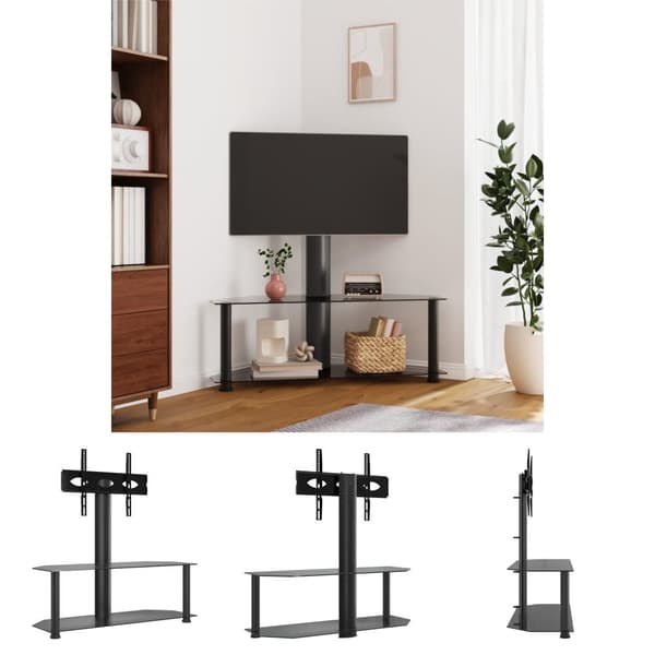 The Living Store tv-stativ til hjørne 2 hylder til 32"-70" sort - TV-møbler