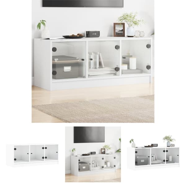 The Living Store Tv-bänk med glasdörrar vit 102x37x42 cm -  TV-bänkar
