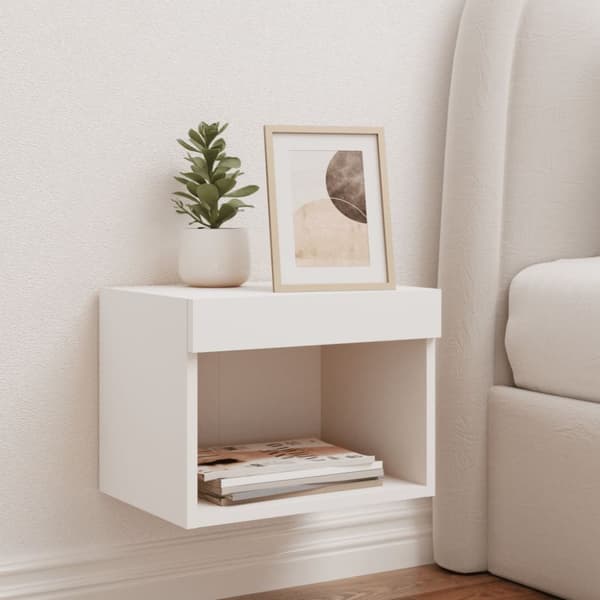 The Living Store sengebord med LED-lys væghængt hvid - TV-møbler