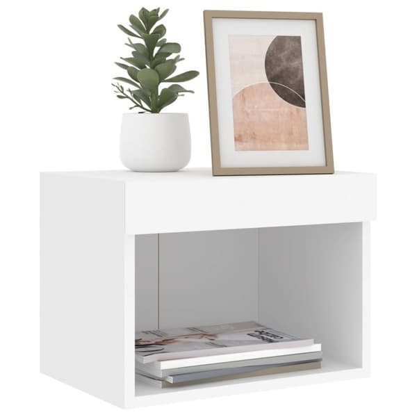 The Living Store sengebord med LED-lys væghængt hvid - TV-møbler