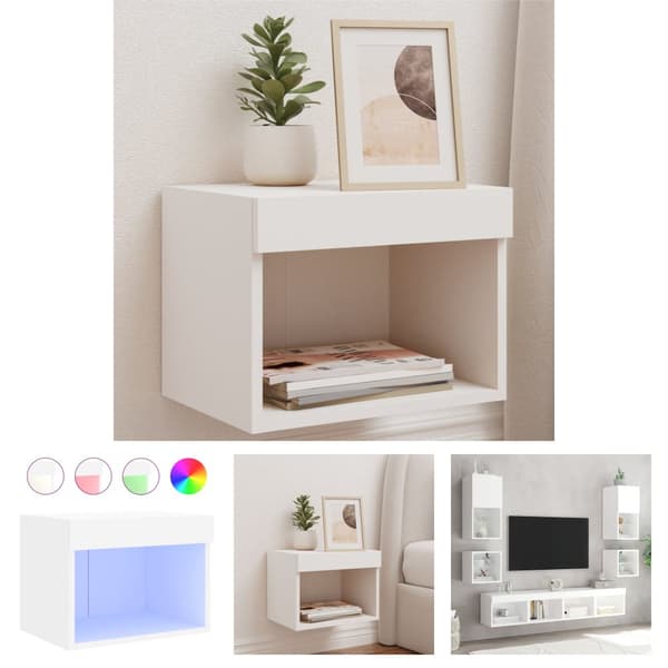 The Living Store sengebord med LED-lys væghængt hvid -  TV-møbler