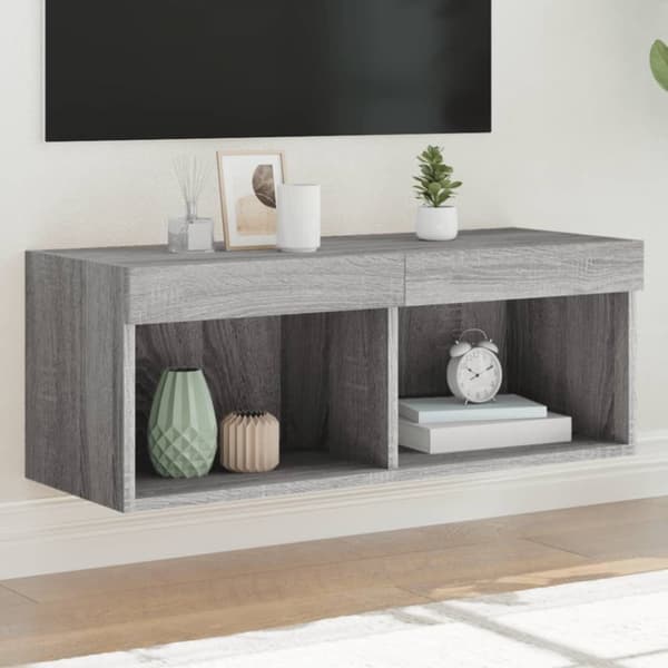 The Living Store TV-bänk med LED-belysning grå sonama 80x30x30 cm - TV-bänkar