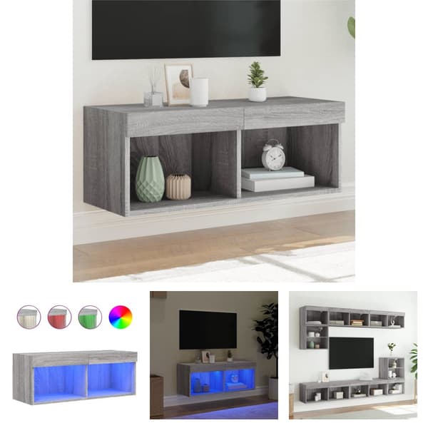 The Living Store TV-bänk med LED-belysning grå sonama 80x30x30 cm - TV-bänkar