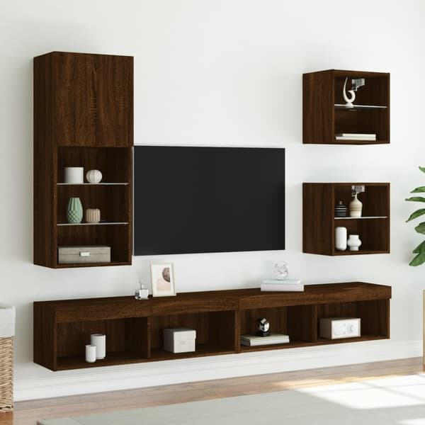 The Living Store tv-bord med LED-lys 40,5x30x102 cm brun egetræsfarve -  TV-møbler