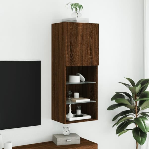 The Living Store tv-bord med LED-lys 40,5x30x102 cm brun egetræsfarve -  TV-møbler
