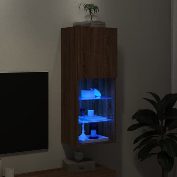 The Living Store tv-bord med LED-lys 40,5x30x102 cm brun egetræsfarve -  TV-møbler