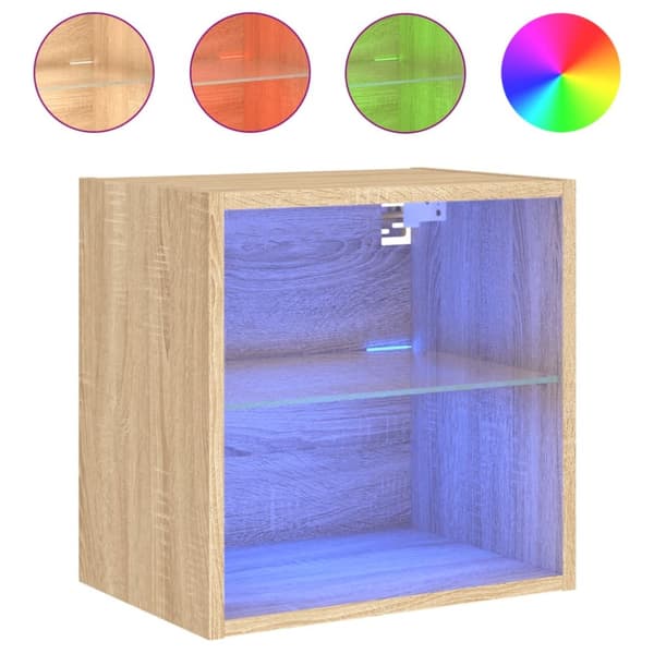 The Living Store Väggmonterade sängbord med LED-lampor 2 st sonoma-ek -  TV-bänkar