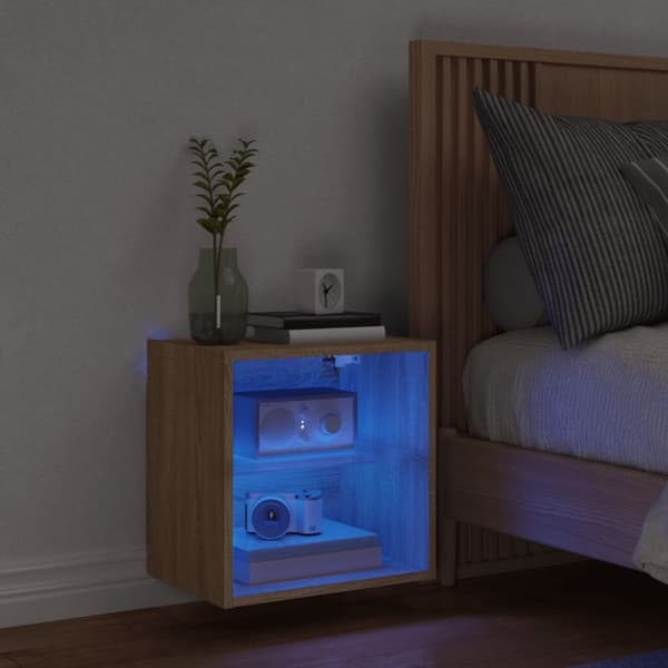 The Living Store Väggmonterade sängbord med LED-lampor 2 st sonoma-ek - TV-bänkar