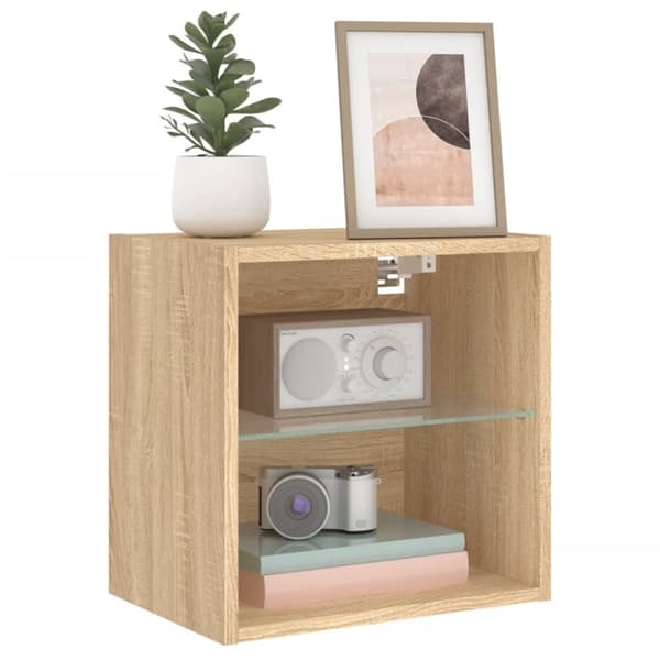 The Living Store Väggmonterade sängbord med LED-lampor 2 st sonoma-ek - TV-bänkar