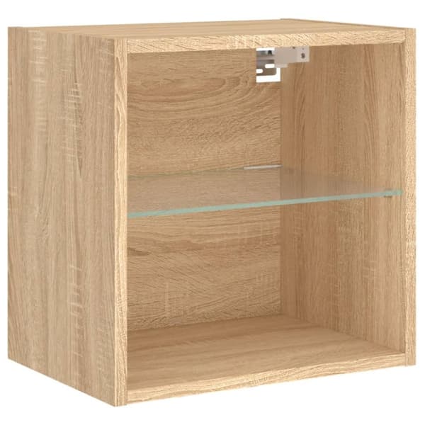The Living Store Väggmonterade sängbord med LED-lampor 2 st sonoma-ek - TV-bänkar