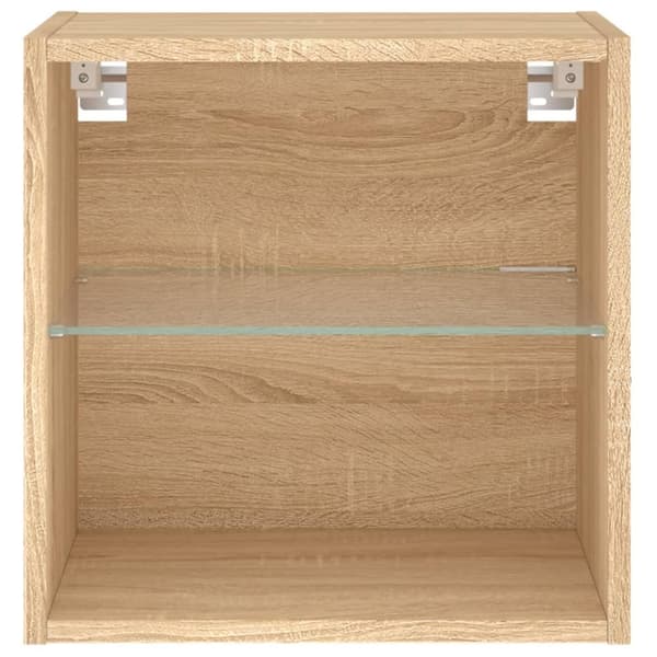 The Living Store Väggmonterade sängbord med LED-lampor 2 st sonoma-ek - TV-bänkar