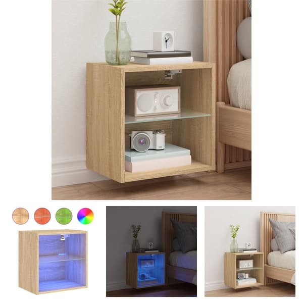 The Living Store Väggmonterade sängbord med LED-lampor 2 st sonoma-ek - TV-bänkar
