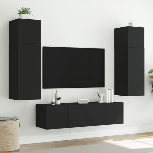 The Living Store væghængt tv-bord med LED-lys 80x35x31 cm sort -  TV-møbler