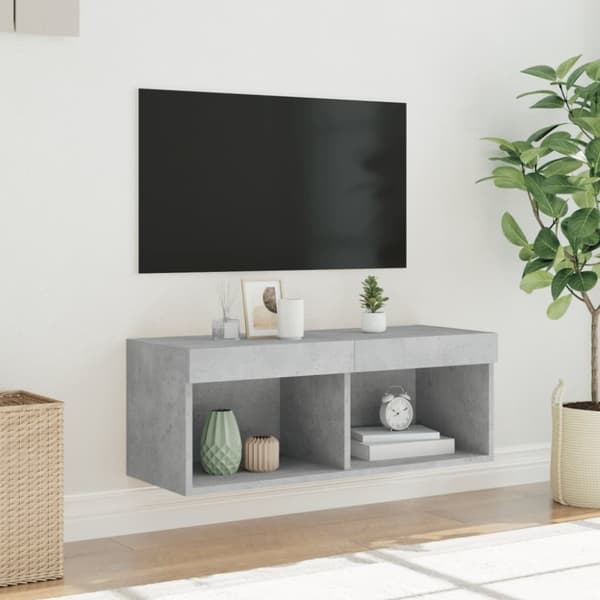 The Living Store sengebord med LED-lys 80x30x30 cm betongrå - TV-møbler