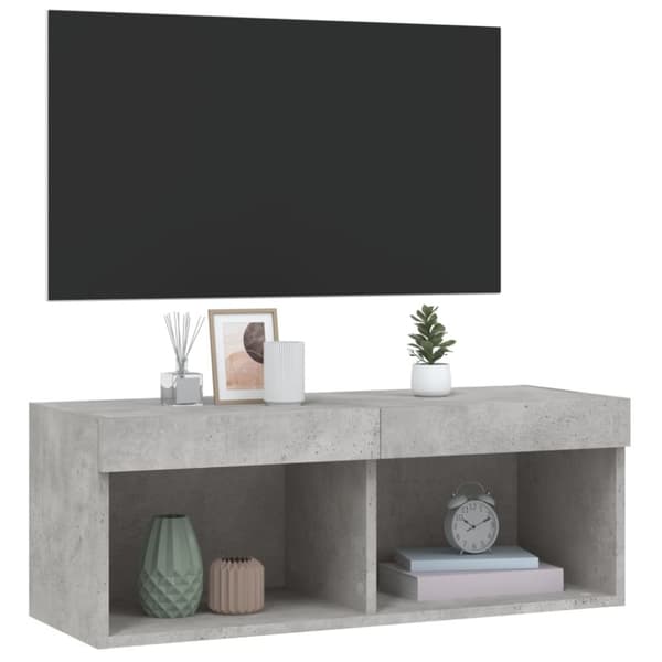 The Living Store sengebord med LED-lys 80x30x30 cm betongrå - TV-møbler