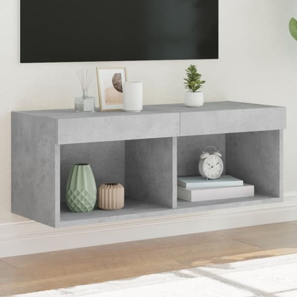 The Living Store sengebord med LED-lys 80x30x30 cm betongrå -  TV-møbler