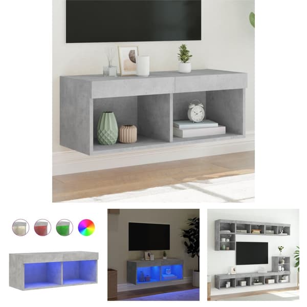 The Living Store sengebord med LED-lys 80x30x30 cm betongrå -  TV-møbler