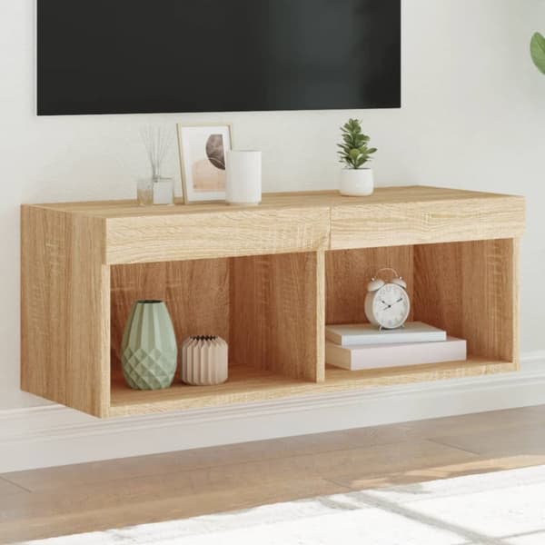 The Living Store Tv-bänk med LED-belysning sonoma-ek 80x30x30 cm -  TV-bänkar