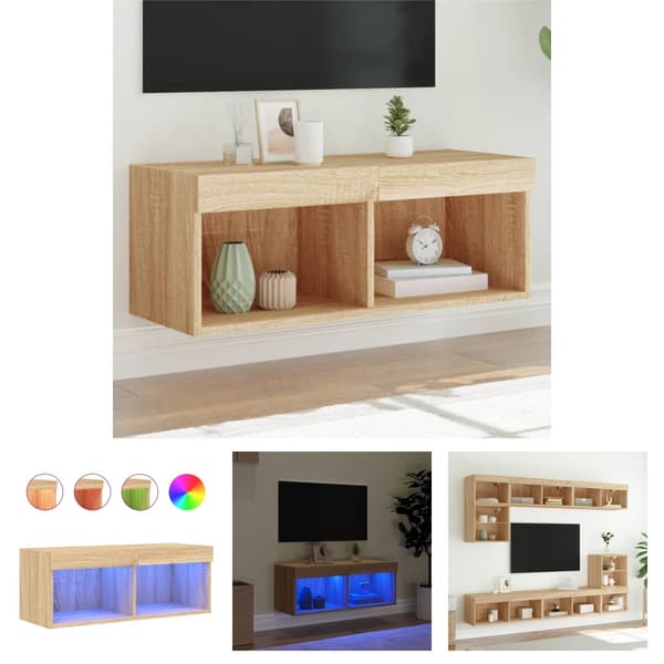 The Living Store Tv-bänk med LED-belysning sonoma-ek 80x30x30 cm -  TV-bänkar