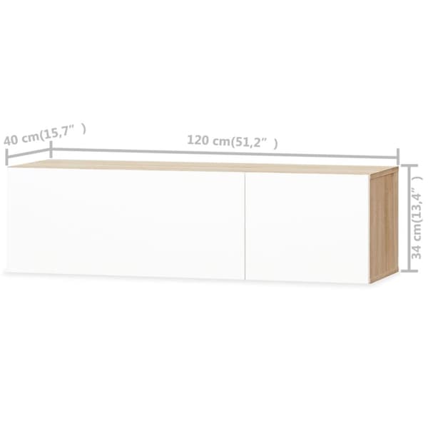 The Living Store TV-skab spånplade 120 x 40 x 34 cm højglans hvid og eg -  TV-møbler