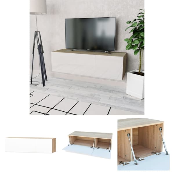 The Living Store TV-skab spånplade 120 x 40 x 34 cm højglans hvid og eg - TV-møbler