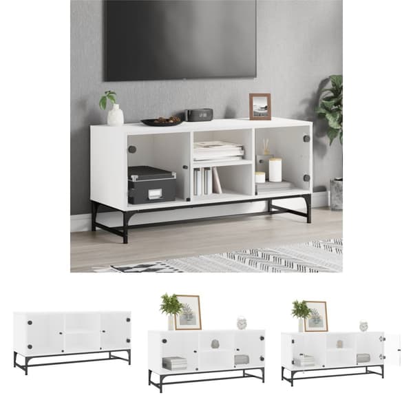The Living Store tv-bord med glaslåger 102x37x50 cm hvid -  TV-møbler