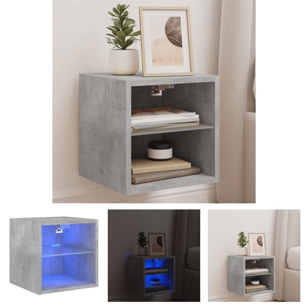 The Living Store Väggmonterad tv-bänk LED betonggrå 30x28,5x30 cm -  TV-bänkar
