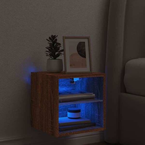 The Living Store TV-seinäkaappi LED-valoilla ruskea tammi 30x28,5x30 cm -  TV-tasot