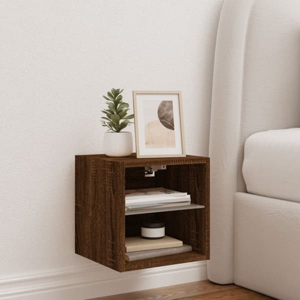The Living Store TV-seinäkaappi LED-valoilla ruskea tammi 30x28,5x30 cm -  TV-tasot