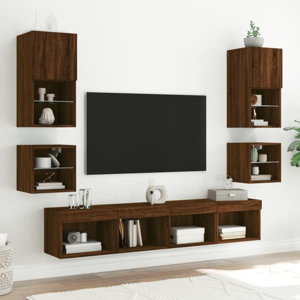 The Living Store TV-seinäkaappi LED-valoilla ruskea tammi 30x28,5x30 cm -  TV-tasot