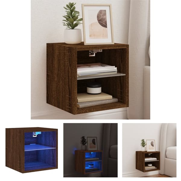 The Living Store TV-seinäkaappi LED-valoilla ruskea tammi 30x28,5x30 cm -  TV-tasot