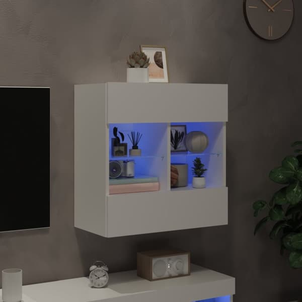 The Living Store Väggmonterad tv-bänk LED vit 58,5x30x60,5 cm - TV-bänkar