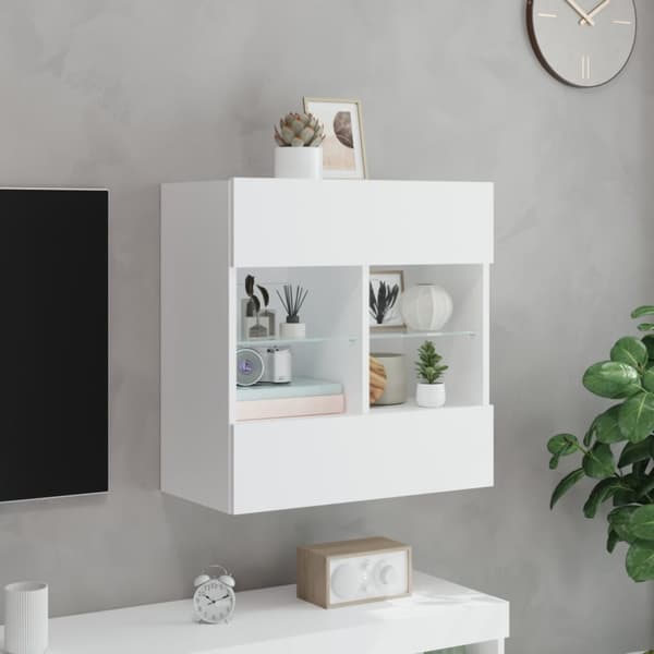 The Living Store Väggmonterad tv-bänk LED vit 58,5x30x60,5 cm - TV-bänkar