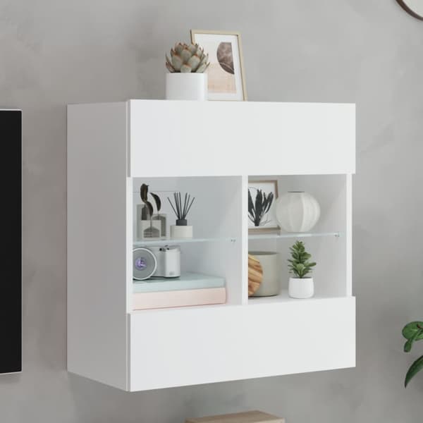 The Living Store Väggmonterad tv-bänk LED vit 58,5x30x60,5 cm -  TV-bänkar