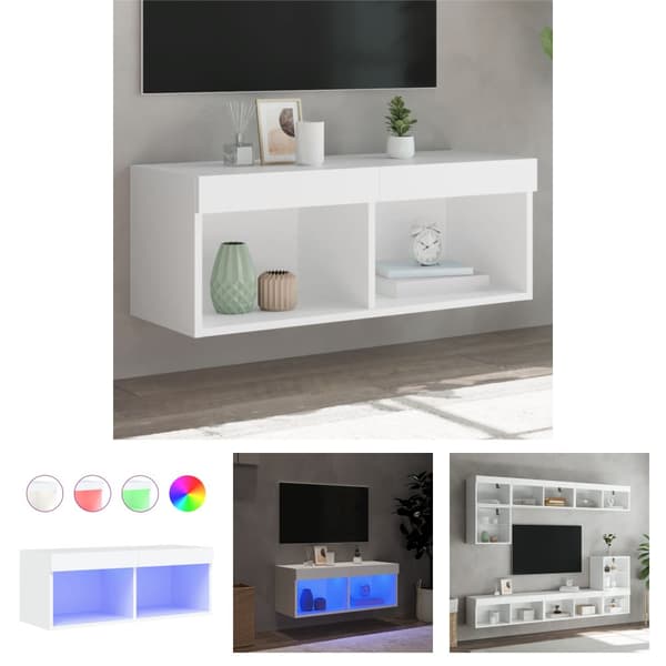 The Living Store tv-bord med LED-lys 80x30x30 cm hvid -  TV-møbler