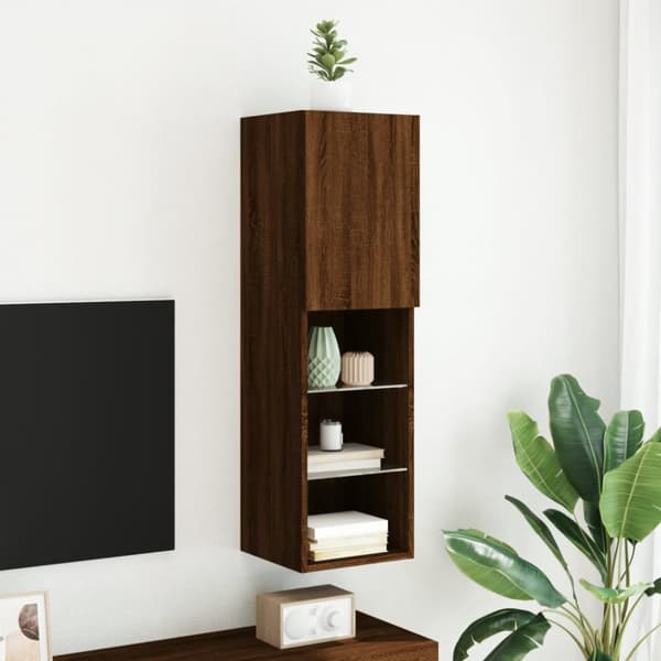 The Living Store Tv-bänk med LED-belysning brun ek 30,5x30x102 cm - TV-bänkar