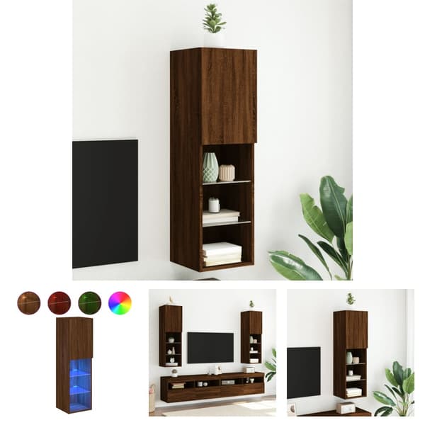 The Living Store Tv-bänk med LED-belysning brun ek 30,5x30x102 cm - TV-bänkar