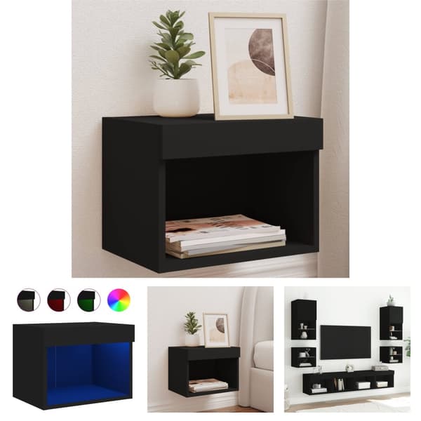 The Living Store Väggmonterade sängbord med LED-lampor 2 st svart -  TV-bänkar
