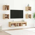 Miniatyrbillede 4 af 11: The Living Store tv-møbel til væg 7 dele med LED-lys konstrueret træ sonoma-eg -  TV-møbler