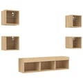 Miniatyrbillede 6 af 11: The Living Store tv-møbel til væg 7 dele med LED-lys konstrueret træ sonoma-eg -  TV-møbler