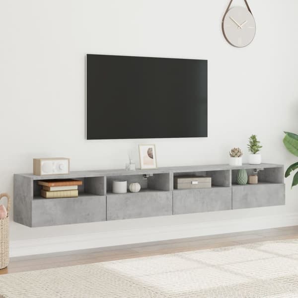 The Living Store Väggmonterad tv-bänk 2 st betonggrå 100x30x30cm konstruerat trä - TV-bänkar